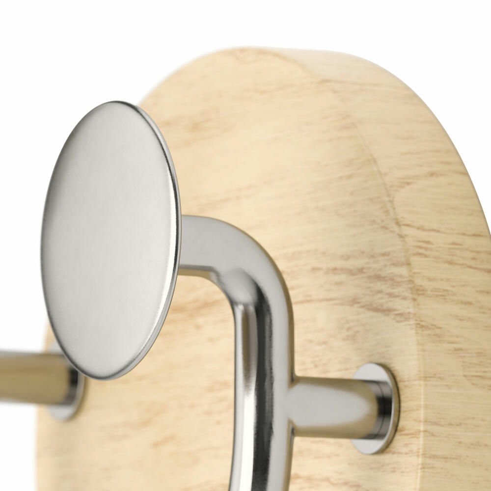 Umbra Melody wall coat rack with 3 hooks, wall hooks, coat rack, aluminum, wood, natural, nickel, 13 x 12 cm, 1019564-392