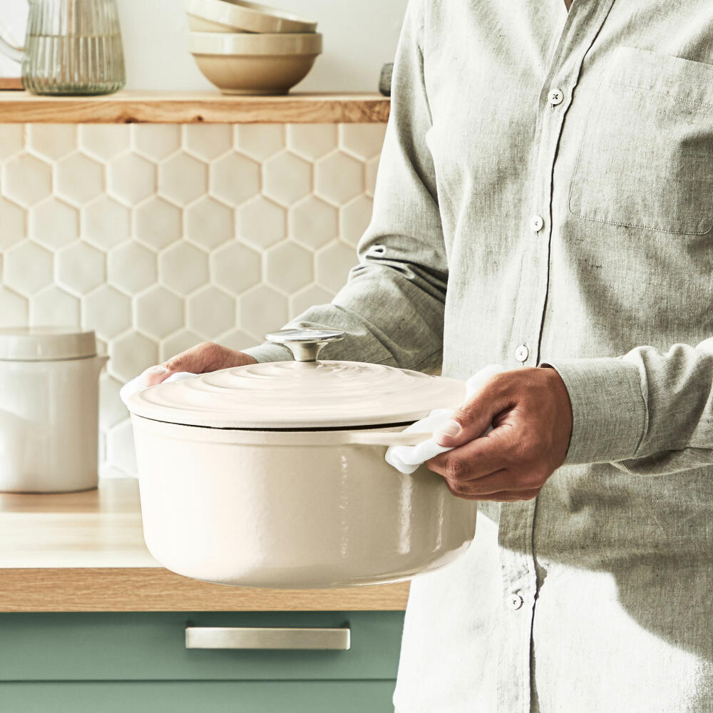 Tefal Lov Kochtopf, Gusseisentopf, Topf, Schmortopf, Induktionsgeeignet, Gusseisen, Beige, Ø 25 cm, E25904