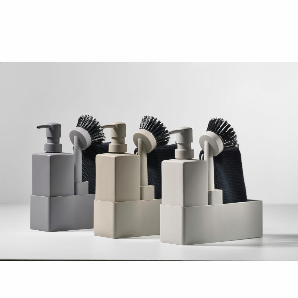 Zone Denmark Geschirrspülset, 4-tlg., mit Putzlappen, Seifenspender, Spülbürste, Silikon / Keramik, Cool Grey, 15241