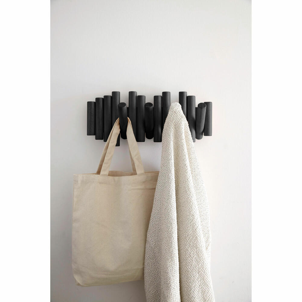 Umbra Garderobenleiste Picket, mit 5 Garderobenhaken, Wanddeko, Garderobe, Kiefernholz, Schwarz, 1011471-040