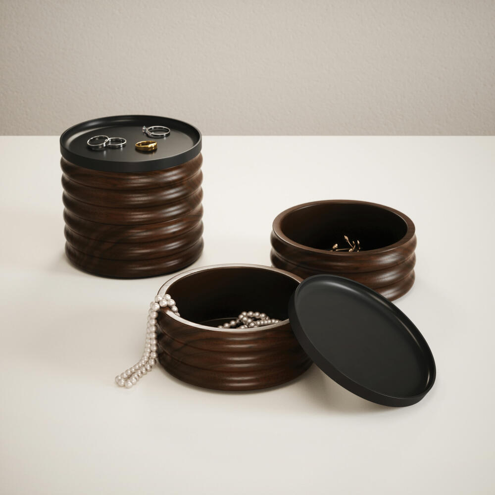 Umbra Tesora Jewelry Box, Stackable Storage Box, Wood, Zinc, Black / Walnut, 13 cm, 1021398-048