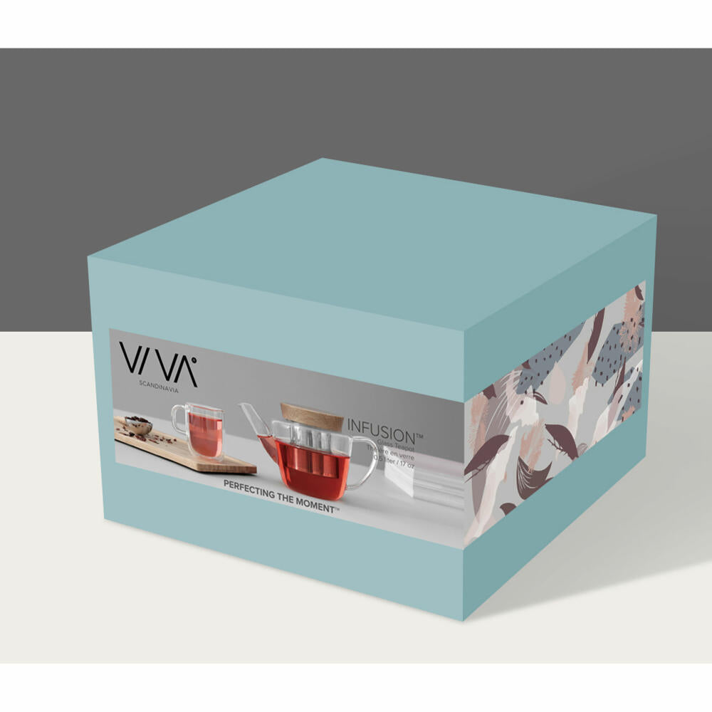 VIVA Infusion glass teapot with bamboo lid and strainer insert, tea pot, glass pot, borosilicate glass, 500 ml, V75400