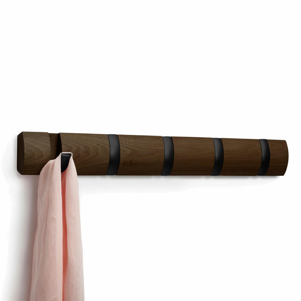 Umbra Flip Coat Hook, 5 Hooks, Coat Hooks, Coat Hooks, Wood, Black / Walnut, 51 cm, 318850-048