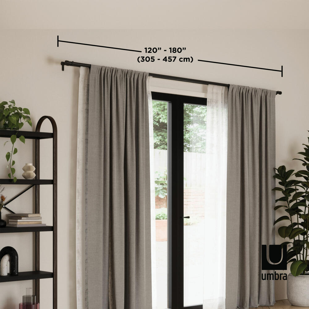 Umbra Cappa Double Telescopic Curtain Rod, Curtain Rods with Bracket, Steel, Black, 305-457 cm, 1014402-111