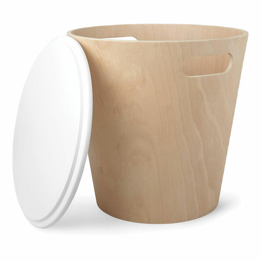 Umbra Woodrow Ottoman, 4-in-1 piece of furniture, stool, storage, side table, wooden stool, wood, white / natural, 42 cm, 1009760-668