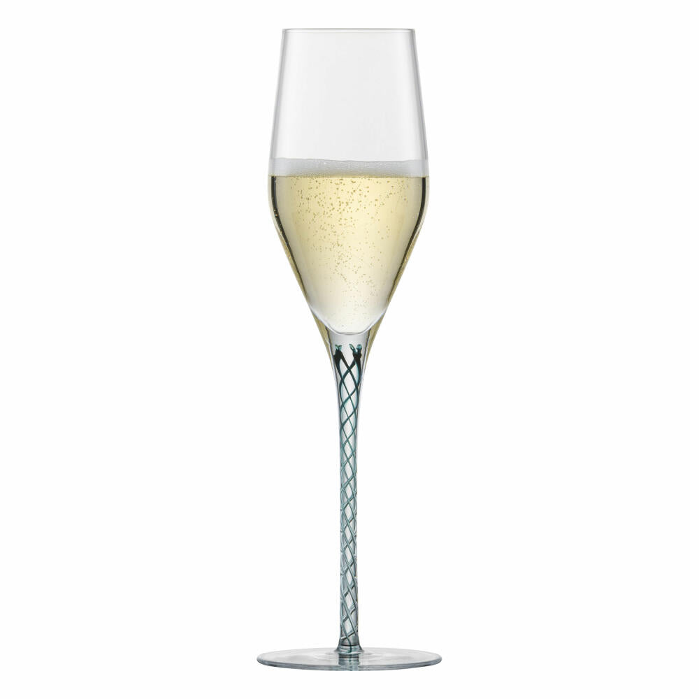 Zwiesel Glas Handmade Sektglas Spirit Tannengrün mit Moussierpunkt 2er Set, 254 ml, 121619