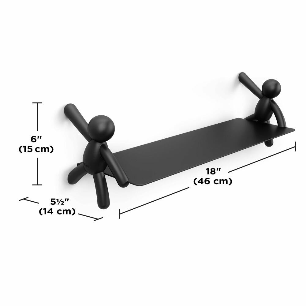 Umbra Buddy wall shelf, floating design, steel, plastic, black, 46 x 14 cm, 1015705-040