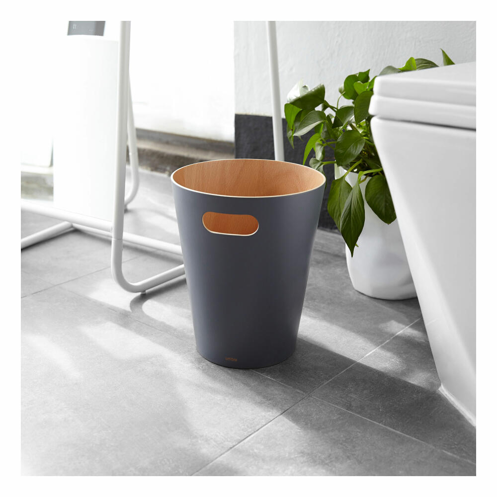 Umbra Woodrow waste bin, waste bucket, waste basket, wastepaper basket, wood, anthracite, 7.5 L, 082780-618