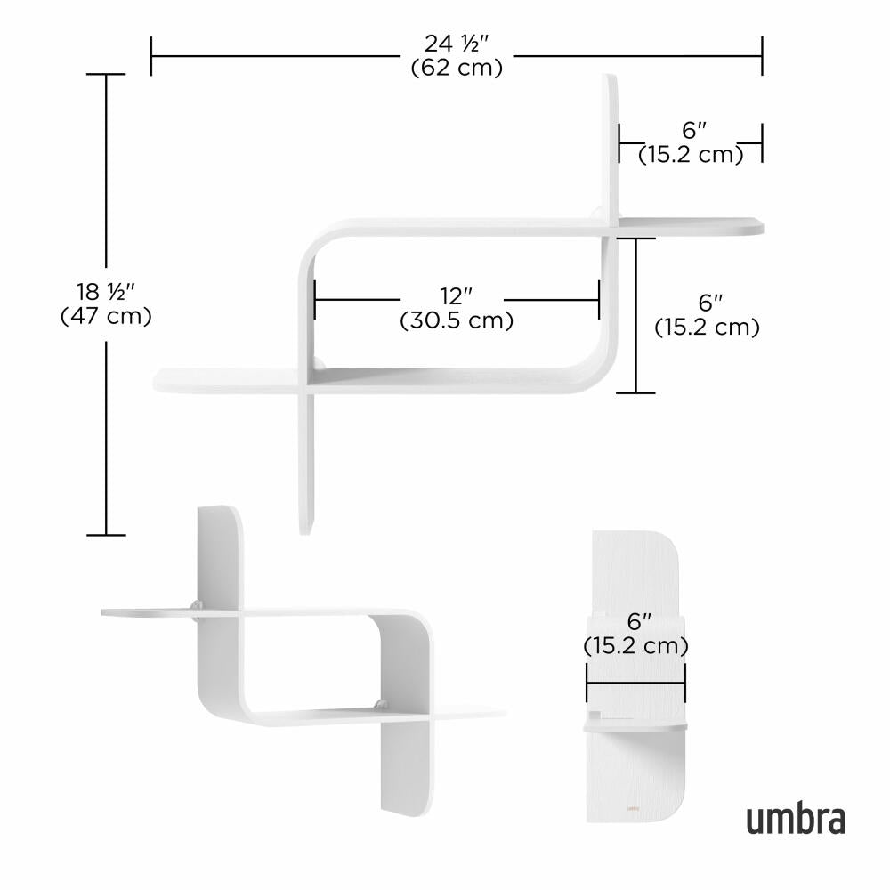 Umbra Wall Shelf Assembly, Floating Shelf, Wood, White, 64 x 48 x 16 cm, 1017571-660