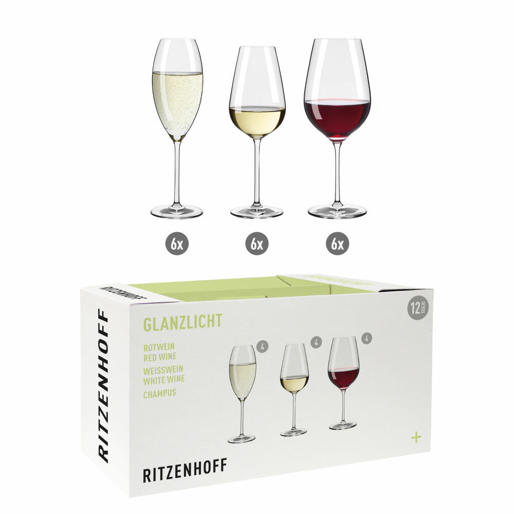 Ritzenhoff wine and champagne glass set 12-piece Glanzlicht, crystal glass, 609 ml, R-6291001