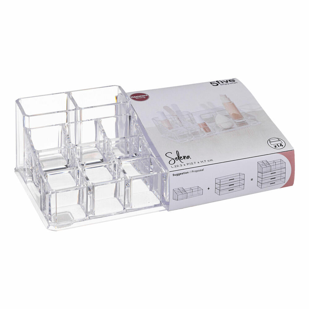 5five Simply Smart Organizer Selena mit 14 Fächern, Kunststoff, Transparent, 22.3 x 12.7 cm, 155910