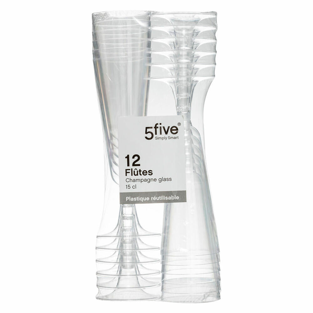 5five Simply Smart Reusable Plastic Champagne Glasses Set of 12, Plastic, Transparent, 150 ml, 122900A