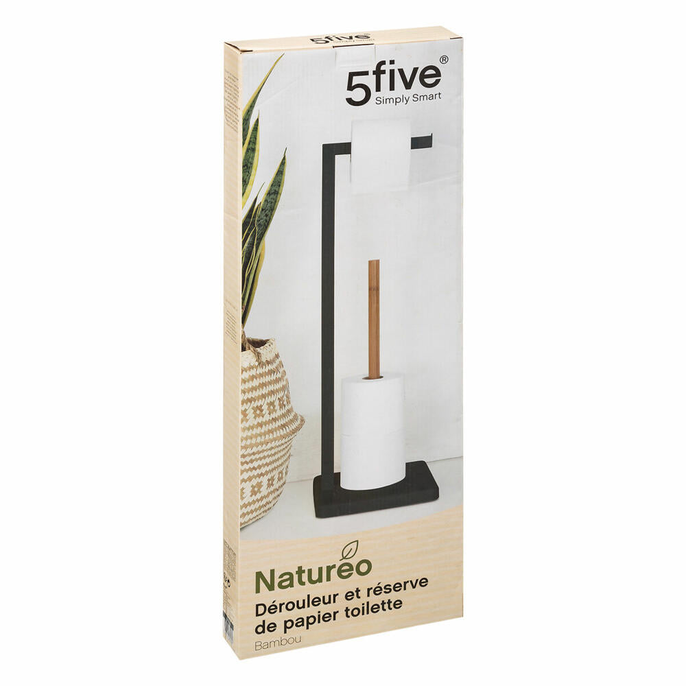 5five Simply Smart Toilettenbutler Natureo, WC-Rollenhalter, Metall, Bambus, Schwarz, 64.5 cm, 160925B