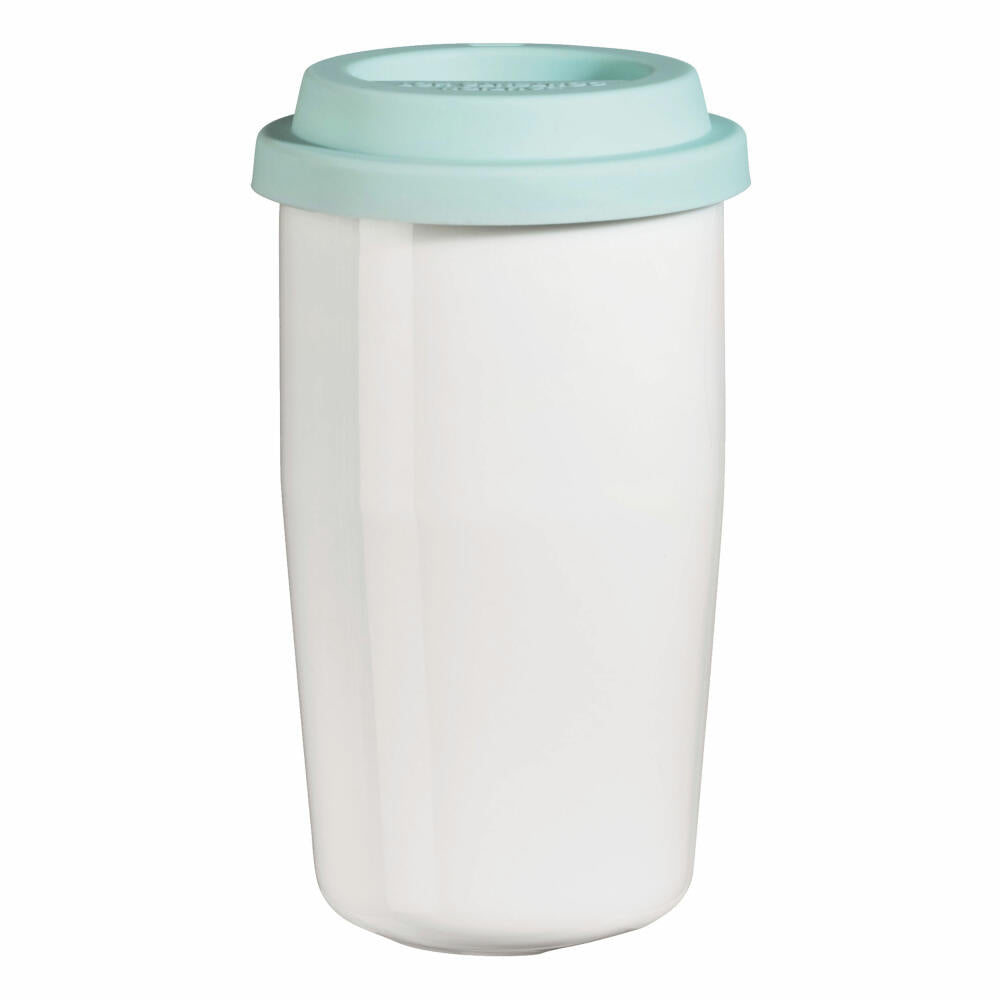ASA Selection cup & go thermal mug white, lid turquoise, insulated mug, drinking mug, porcelain / silicone, glossy white, 350 ml, 34710024
