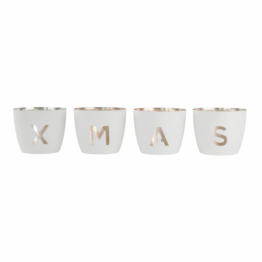 Gift Company Windlicht Madras Festive XMAS M, 4er Set, Teelichthalter, Kerzenhalter, Eisen, Weiß / Gold, H 8.5 cm, 77930