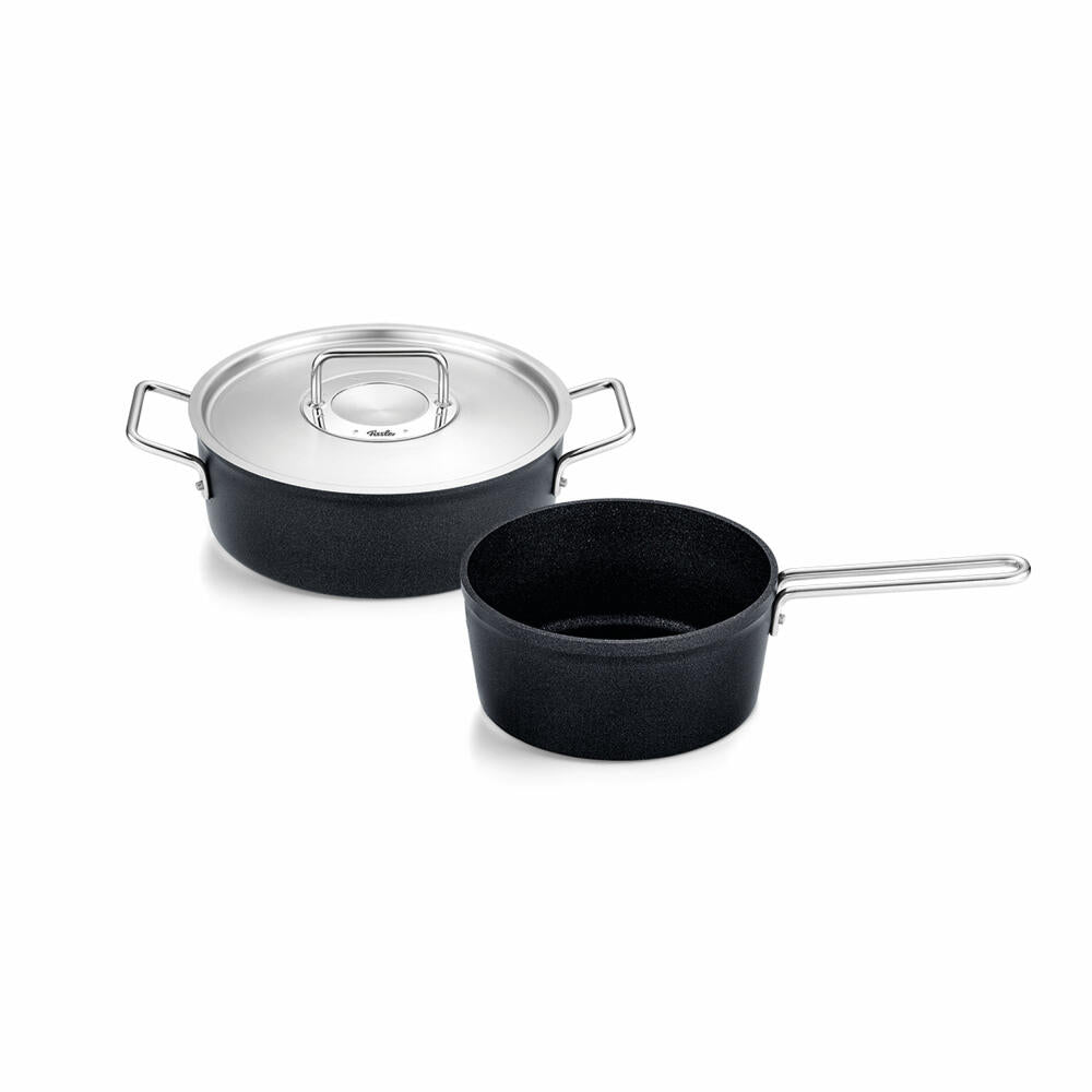 Fissler Topf-Set Adamant 2-tlg. mit Metalldeckel, Bratentopf + Stielkasserolle, Aluminium, Anthrazit, 156-124-02-000