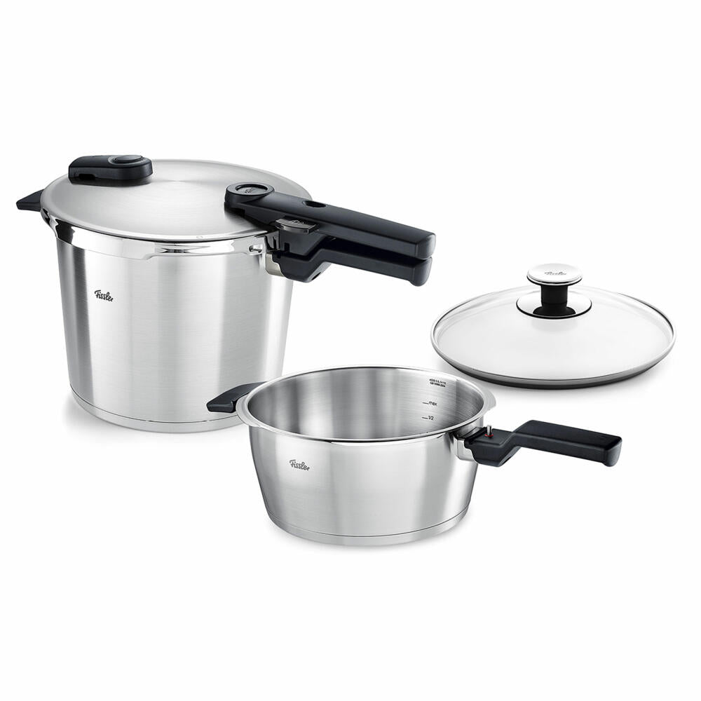 Fissler Schnellkochtopf-Set Vitaquick Premium 2-tlg. mit Glasdeckel, Edelstahl 18/10, Silbern, 6 + 3.5 L, 602-410-13-080