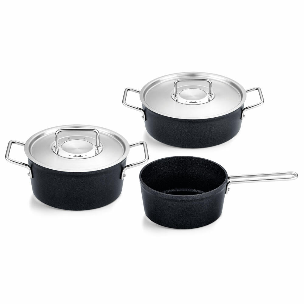 Fissler Topf-Set Adamant 3-tlg. mit Metalldeckeln, Kochtopf + Bratentopf + Stielkasserolle, Aluminium, Anthrazit, 156-114-03-000