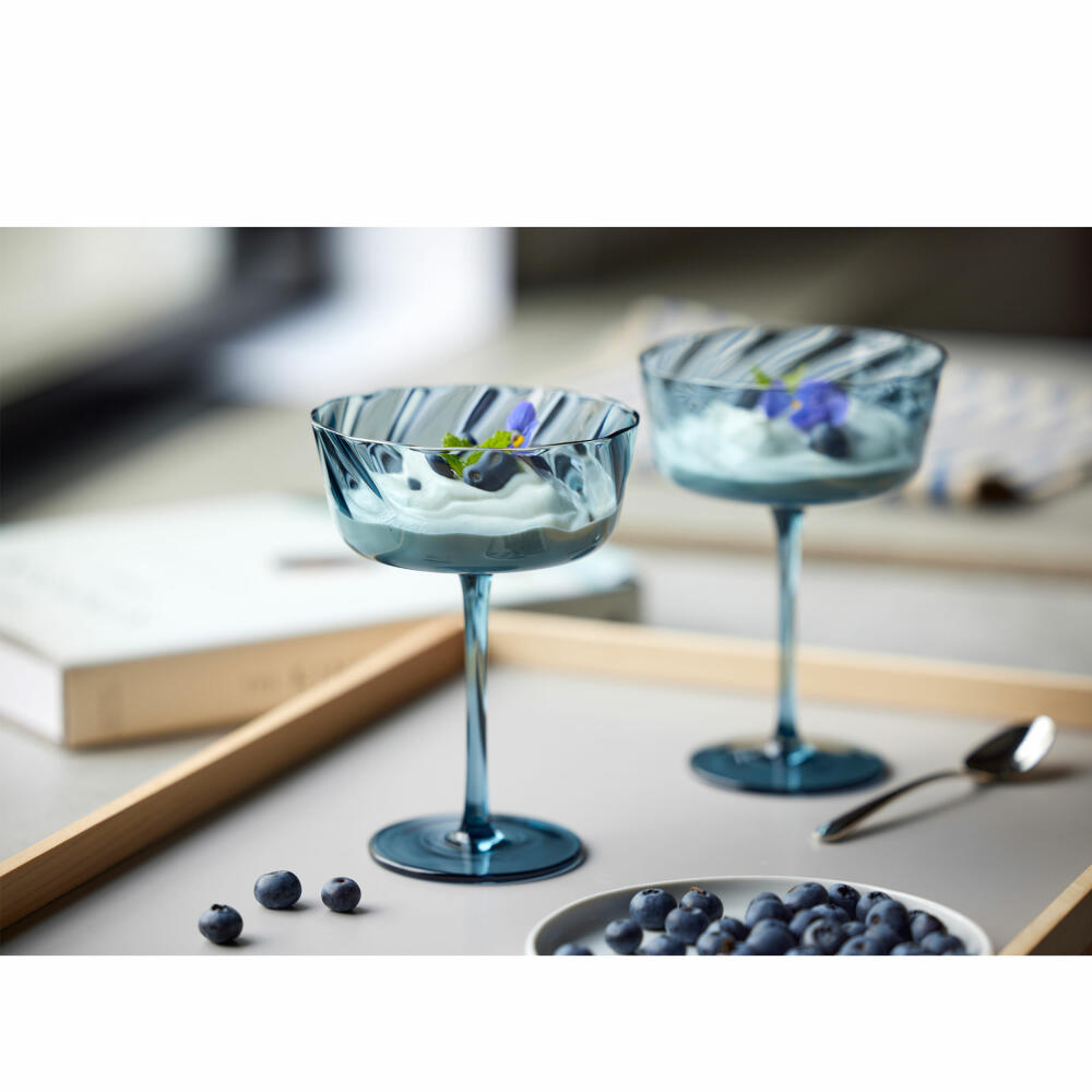 Lyngby Glas Champagner-Schale Vienna 4er Set, Champagnergläser, Glas, Blau, 350 ml, 31730