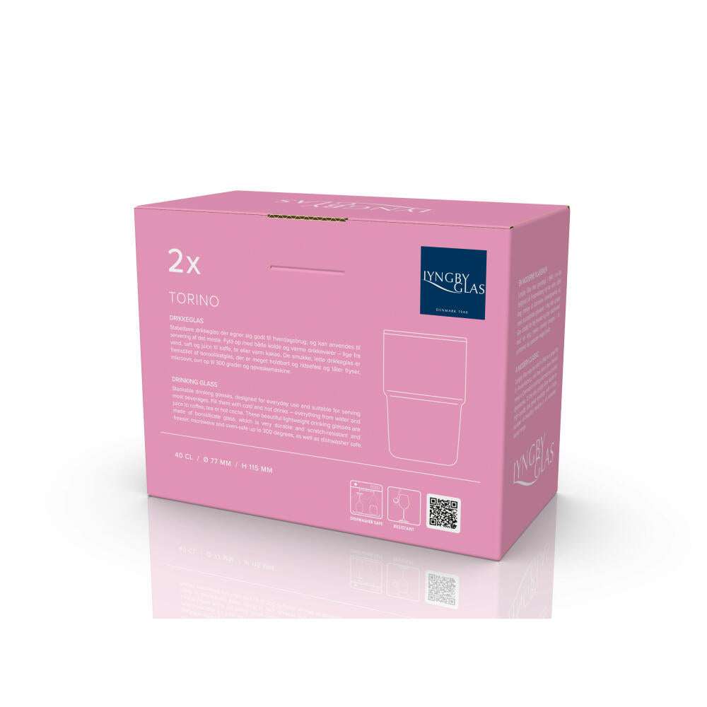 Lyngby Glas Trinkglas Torino 2er Set, Becher, Glas, Pink, 400 ml, 30199
