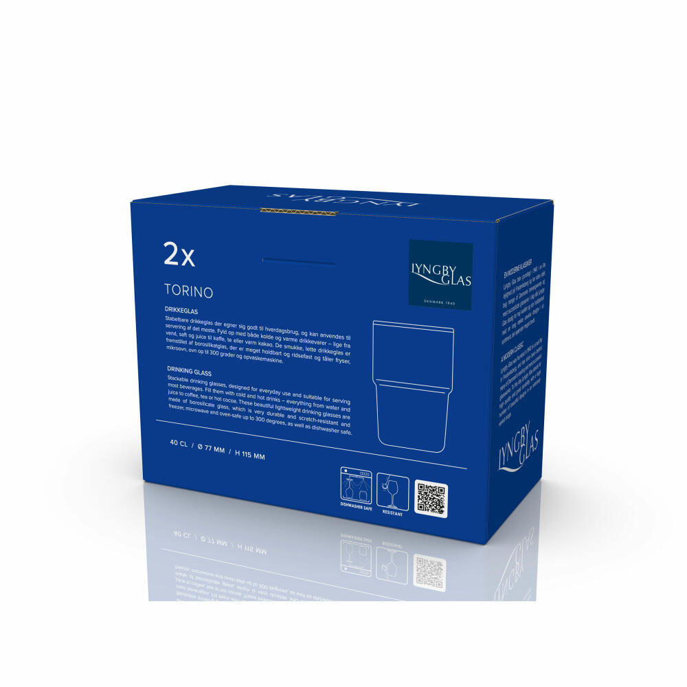 Lyngby Glas Trinkglas Torino 2er Set, Becher, Glas, Blau, 400 ml, 30196