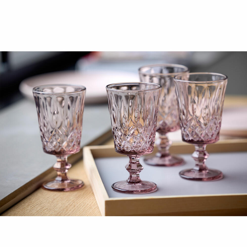 Lyngby Glas Weinglas Sorrento 4er Set, Kelchgläser, Glas, Pink, 290 ml, 32367