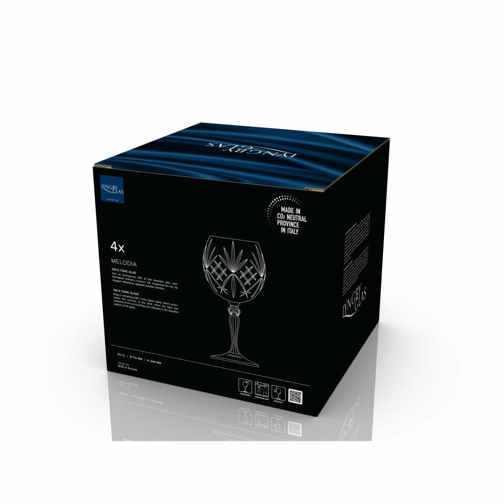 Lyngby Glass Gin & Tonic Glass Melodia Set of 4, Crystal Glass, Transparent, 650 ml, 33654