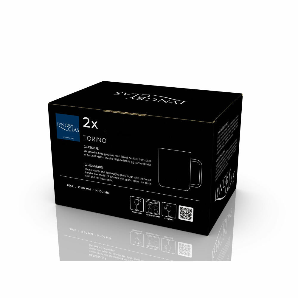 Lyngby Glas Glasbecher Torino 2er Set, Henkelbecher, Glas, Grün, 400 ml, 32768