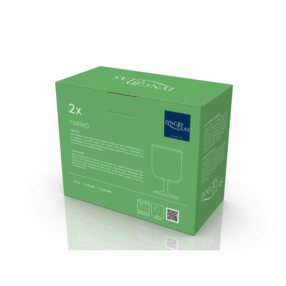 Lyngby Glas Weinglas Torino 2er Set, Stielgläser, Glas, Grün, Blau, 300 ml, 30204