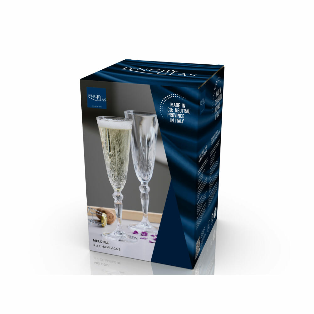 Lyngby Glas Champagnerglas Melodia 4er Set, Kristallglas, Klar, 160 ml, 916096