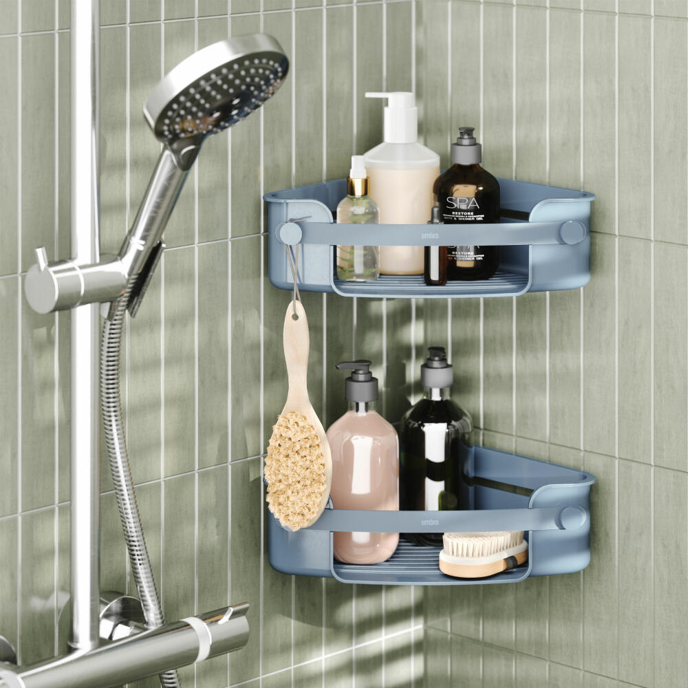 Umbra Corner Shower Shelf Flex for Adhesive, Shower Shelf, Plastic, Slate Blue, 1021299-1050