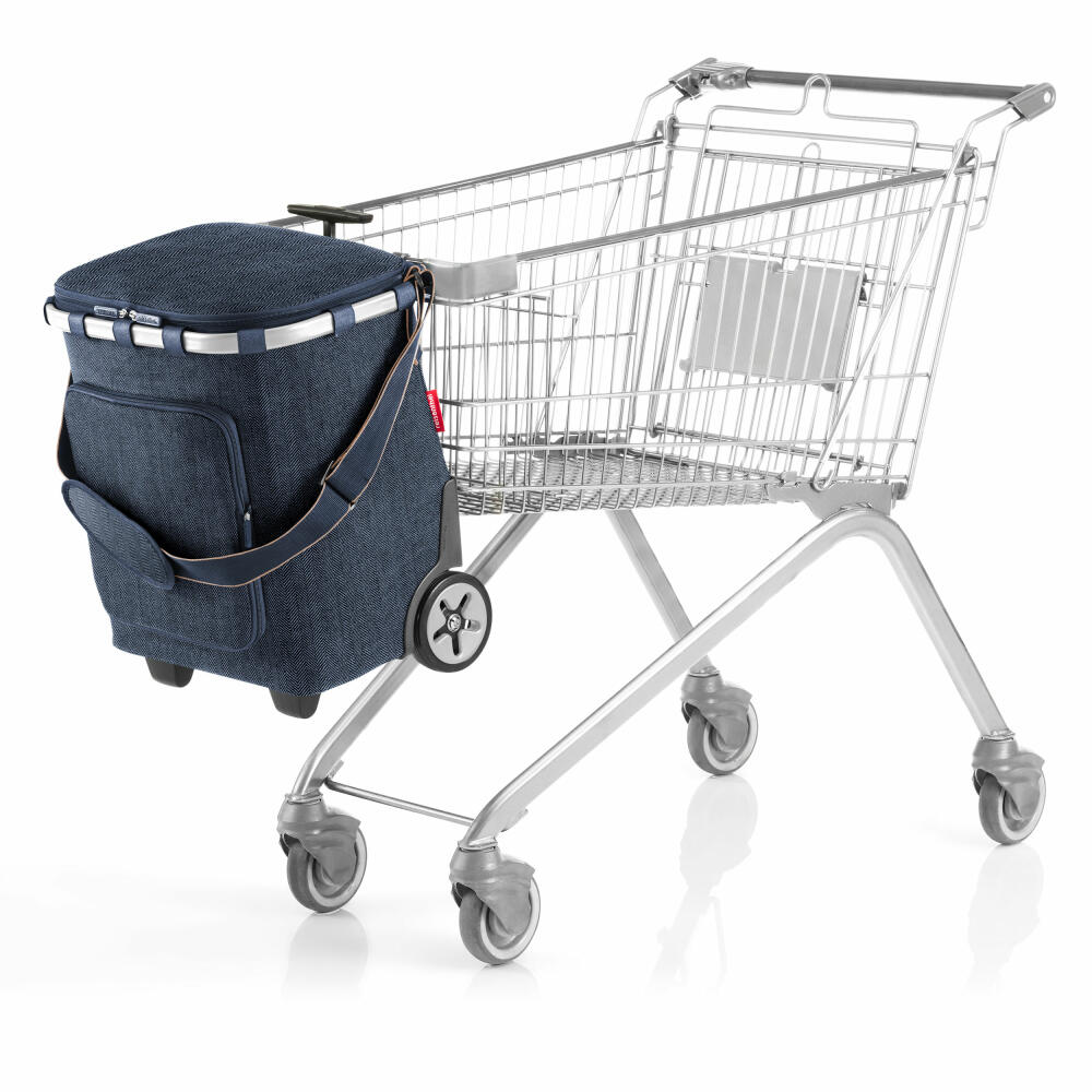 reisenthel carrycruiser plus, shopping trolley with thermal compartment, shopping basket, polyester fabric, Herringbone Dark Blue, 46 L, OF4113