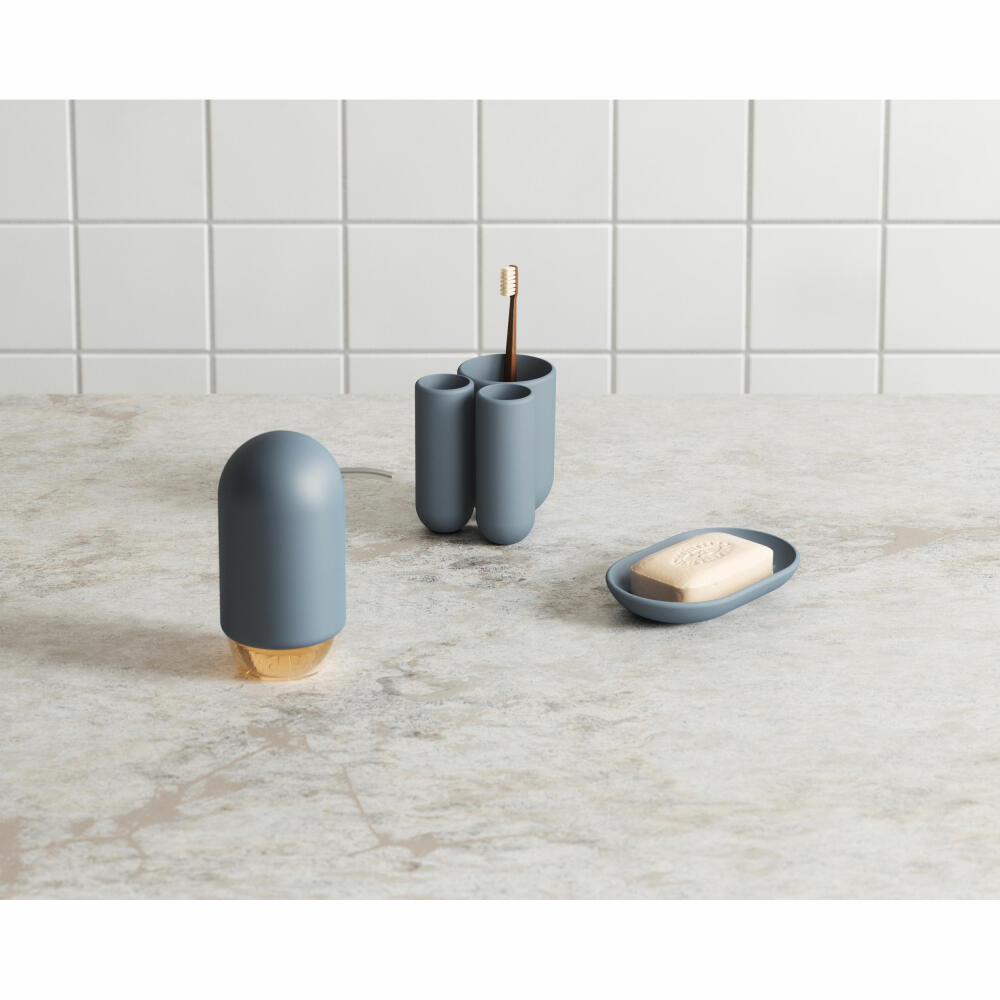 Umbra Toothbrush Cup Touch, Toothbrush Holder with 3 Compartments, Plastic, Slate Blue, 023271-1050