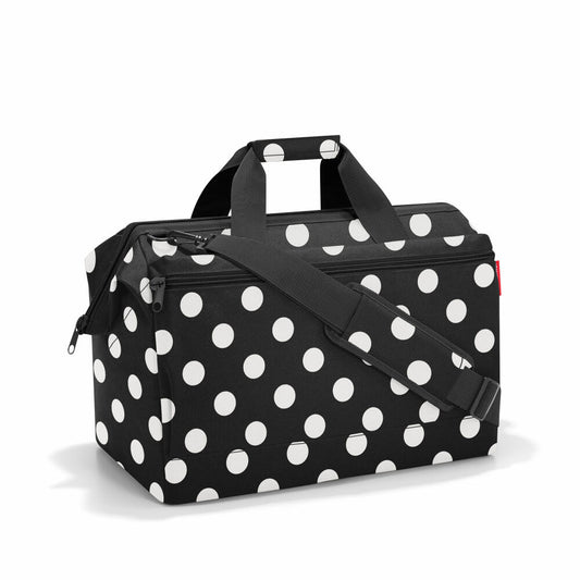 reisenthel allrounder L pocket, travel bag, sports bag, doctor's bag, bag, polyester fabric, Dots White, 32 L, MK7073