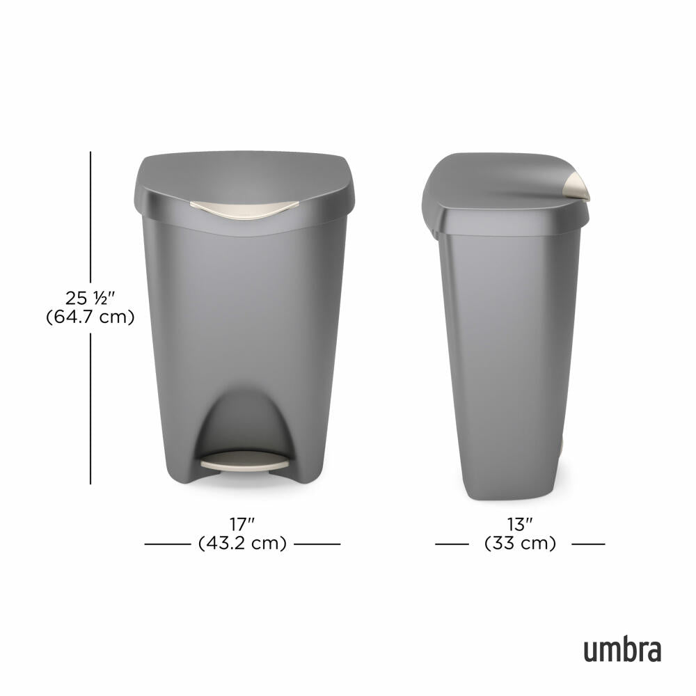 Umbra Brim Trash can, trash can, PP plastic, grey, nickel, 50 L, 1021550-1188