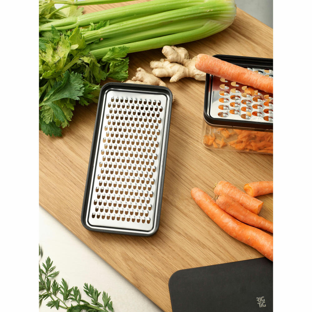 Rig-Tig Grate-It kitchen grater with collecting container, 2 grating surfaces, plastic, stainless steel, black, 1.4 L, Z00278
