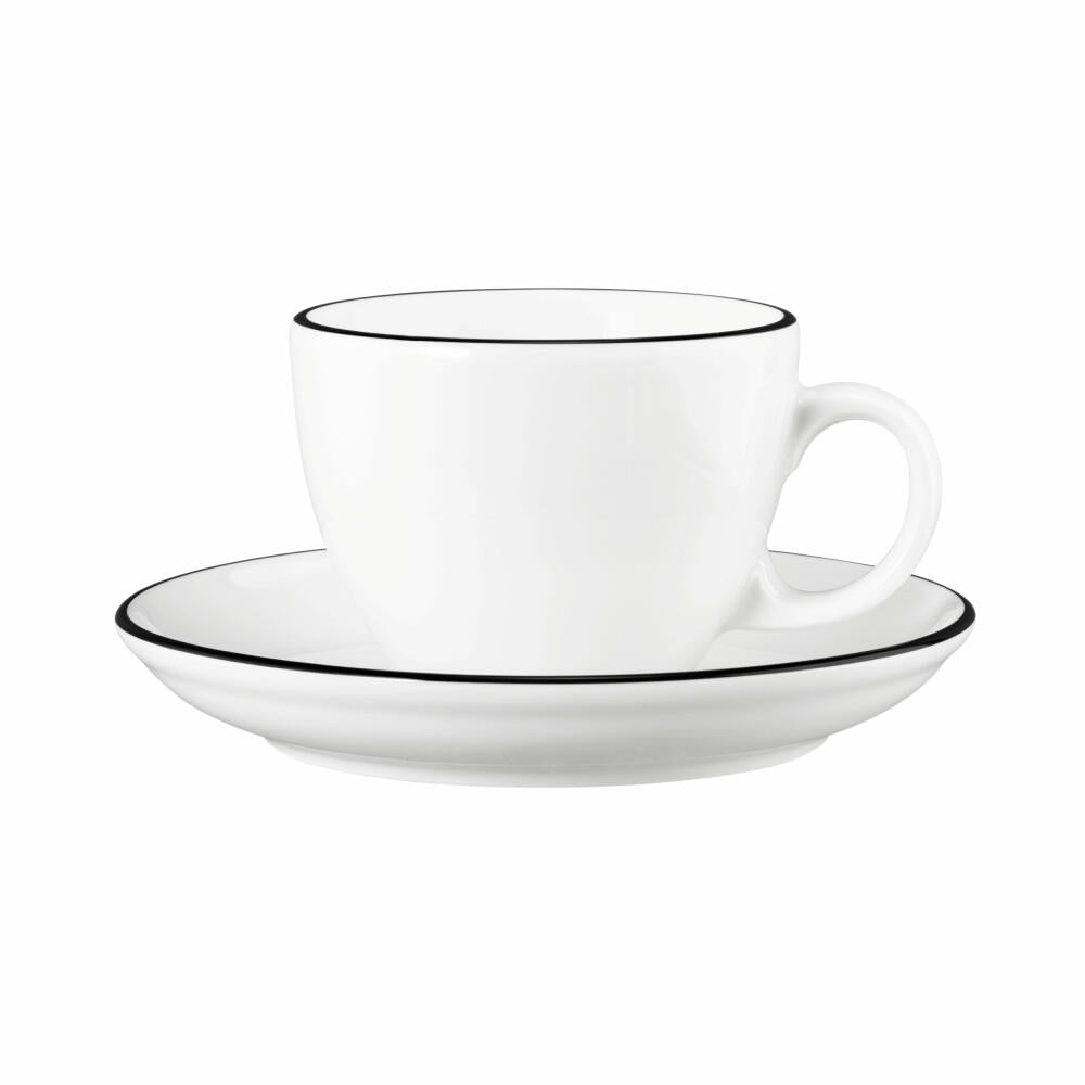 Seltmann Weiden Modern Life Cappuccinotasse, mit Untertasse, Tasse, Porzellan, Black Line, 220 ml, 001.758872