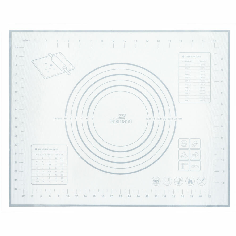 Birkmann Bakers Best rolling mat with scale, baking mat, kitchen mat, silicone, 40 x 50 cm, 424012