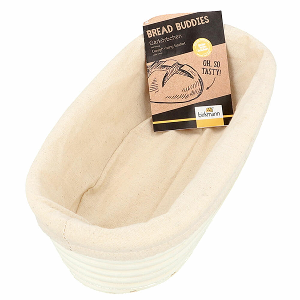 Birkmann Bread Buddies Gärkörbchen Länglich, Gärkorb, Peddigrohr / Baumwolle, 30 x 14 cm, 331334