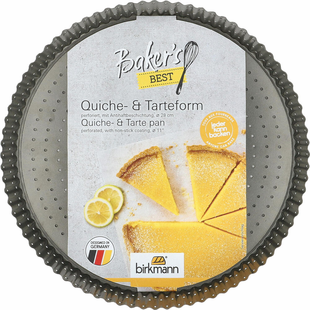 Birkmann Bakers Best Quiche- & Tarteform, perforiert, mit losem Boden, Quicheform, Backform, Karbonstahl, Ø 28 cm, 886582