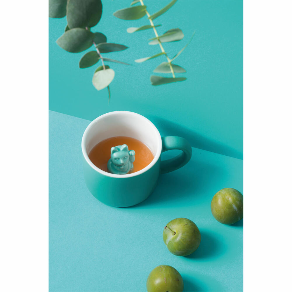 Donkey Products Tier Tasse Maneki Neko, Lucky Mug, Tasse mit Katze, Porzellan, Türkis, 150 ml, 210347