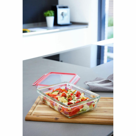 EMSA Clip & Close GLASS food storage container, storage container, transparent / red, 0.1 L, N10401