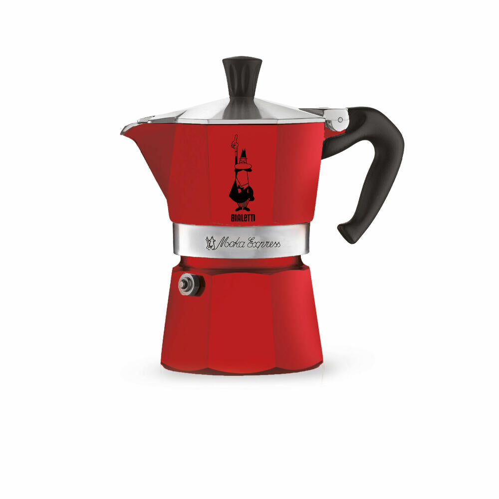 Bialetti Espressokocher Moka Express Color für 3 Tassen, Espresso, Espressokanne, Kaffeebereiter, Aluminium, Rot, 130 ml, 4942