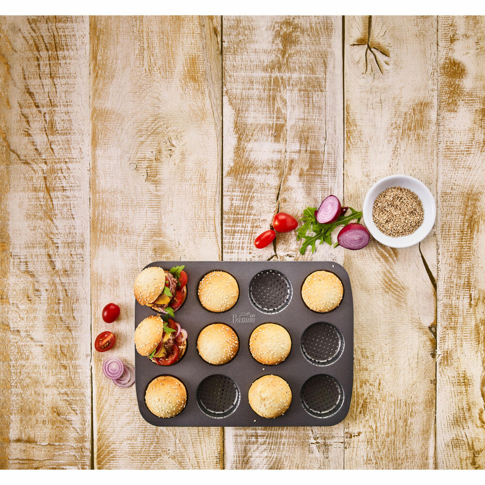 Birkmann Laib & Seele Mini-Burger Bun Tray, Baking Tray, Bun Tray, Baking Accessories, Carbon Steel, 29 x 22 cm, 210417