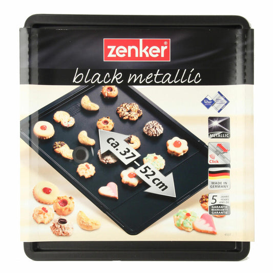 Zenker Black Metallic Cookie Tray Extendable, Cookie Tray, Baking Tray, Cake Tray, Non-Stick Classic, Black, L 37-52 cm, 6537