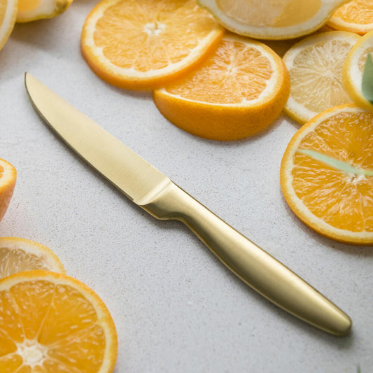 Comas steak knives BOJ Satin Gold set of 6, meat knives with satin finish, stainless steel, PVD coating, 22.1 cm, 7432