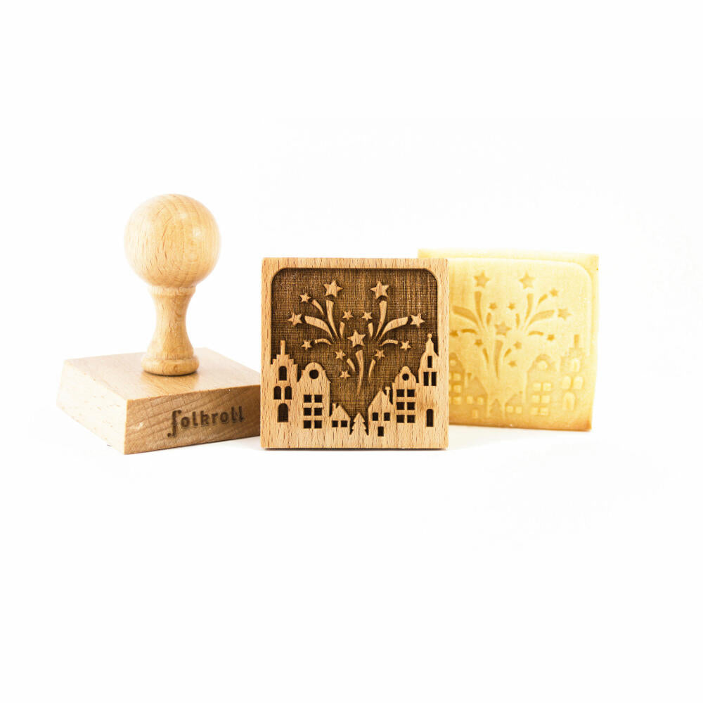 Folkroll cookie stamp fireworks, 55x55 mm, cookie stamp, baking stamp, biscuit, stamp, motif, beech wood, 334843