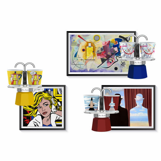 Bialetti Espressokocher-Set Mini 3-tlg. Express Kandinsky für 2 Tassen, Espresso, Espressokanne, Kaffeebereiter, Bunt, 90 ml, 1407