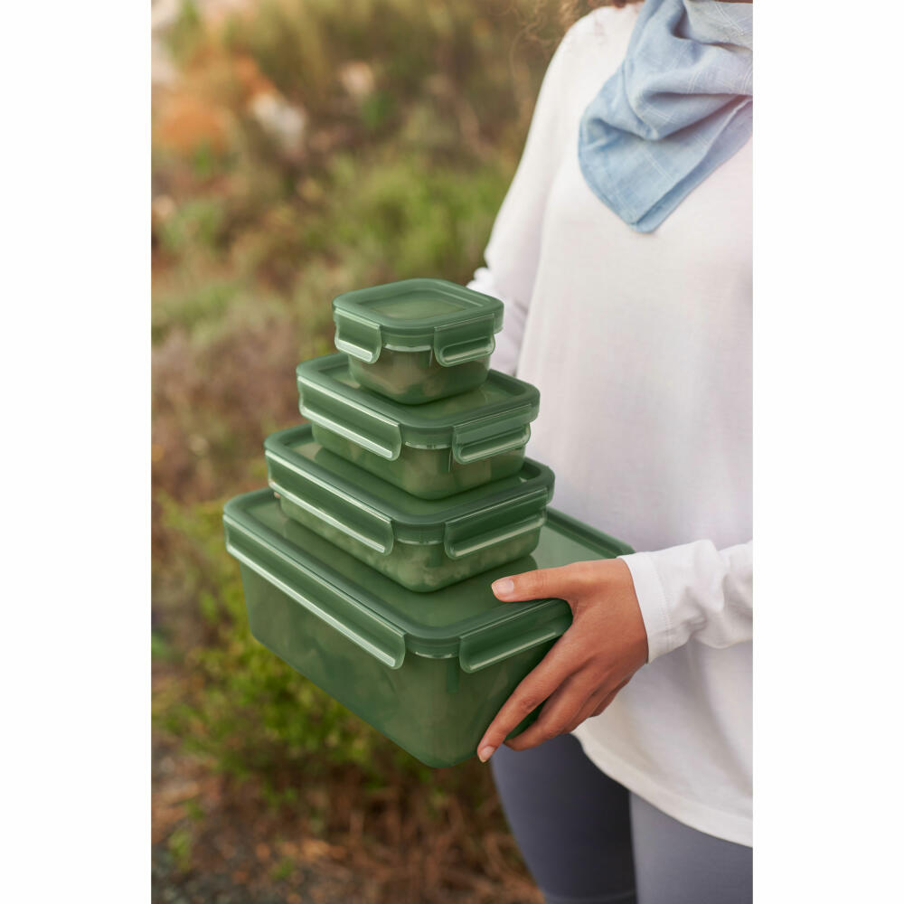 EMSA Clip & Close Eco food storage containers, 4-piece, food storage container, storage container, plastic, green, N11706