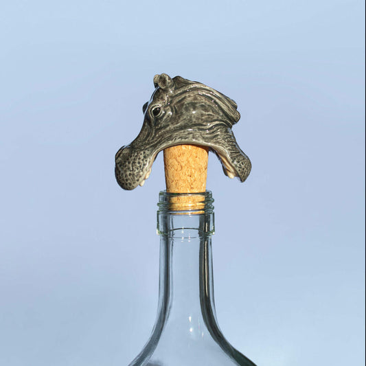 Donkey Products Weinstopper Hungry Hippo, Nilpferd-Weinflaschenstopfen, Korken, Dolomit, Grau, 5.5 cm, 210737
